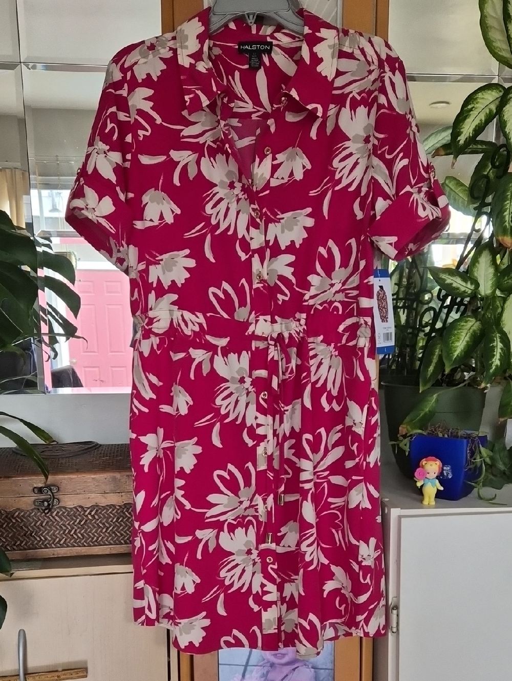 Halston Heritage Fuchsia Floral Button-Front Shirt Dress